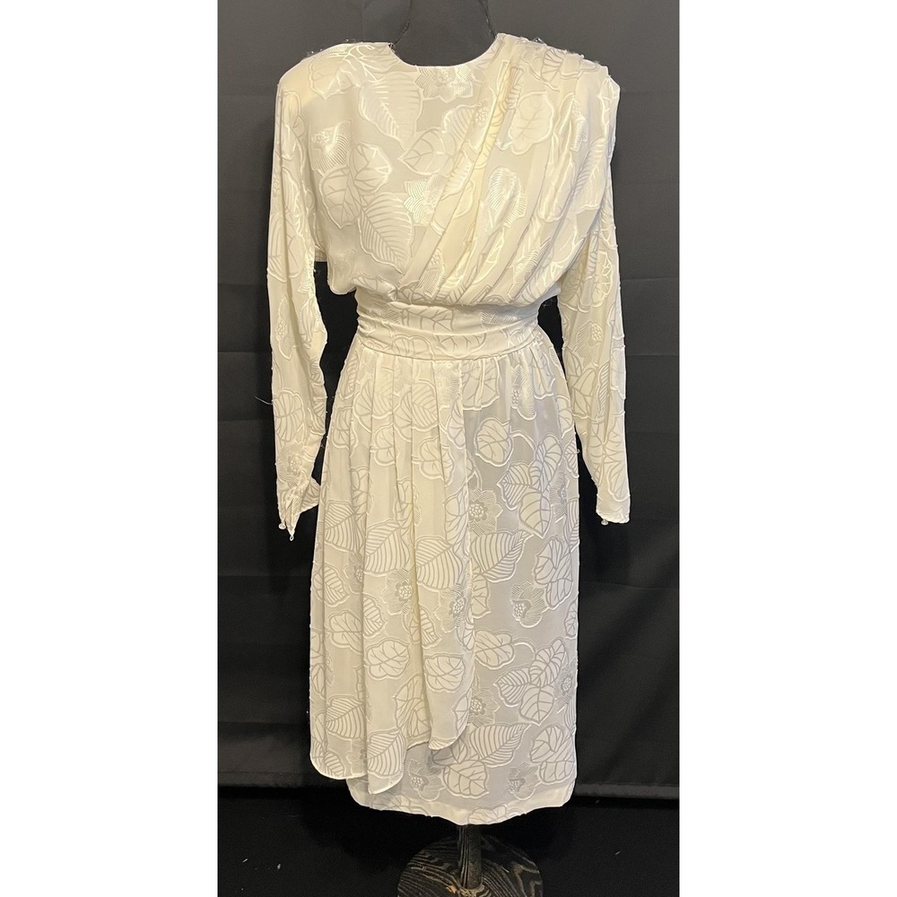 Vintage Candace‎ By Ingrid Dress Womens 5/6 White Floral Jacquard Long Sleeve
